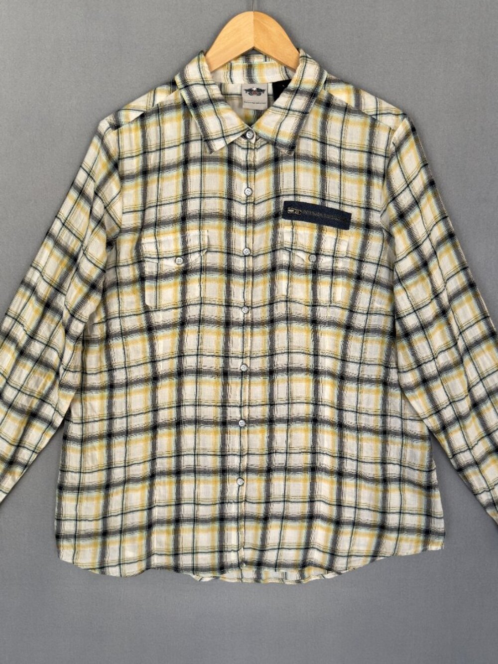 Harley-Davidson Women's Size L Graphic Shirt Cotton Button Up Plaid Long Sleeve - Picture 3 of 16